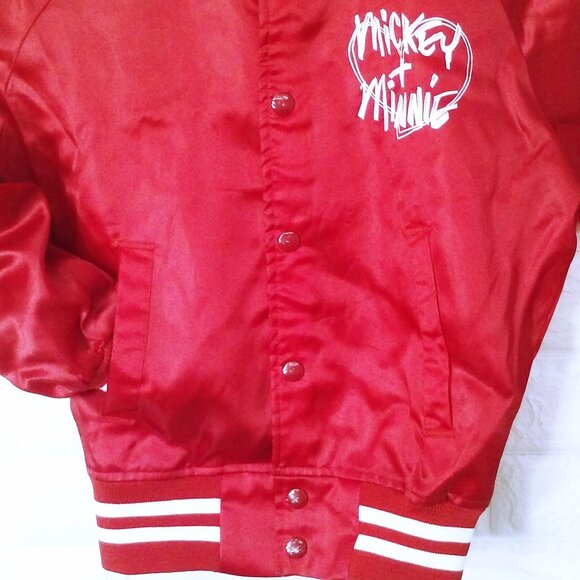 Vintage 80s Nasco Bomber Jacket Youth(10/12) Walt Disney Mickey Minnie Red Satin - Picture 5 of 16